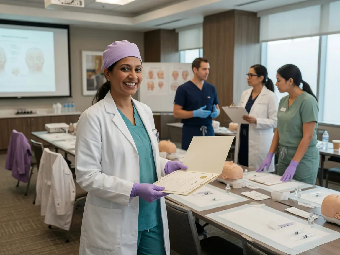 Nurse holding a certificate of completion after a hands-on workshop